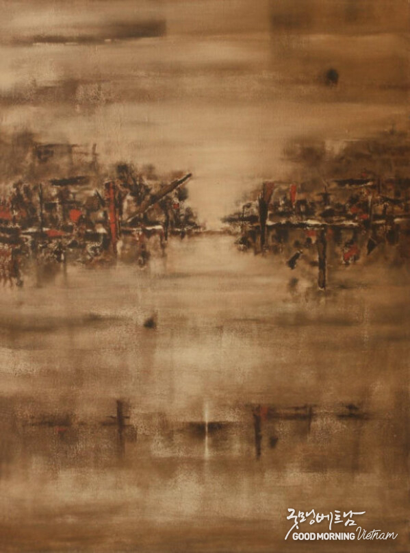 V. S. Gaitonde’s rare abstract masterpiece invites a state of profound meditation, where layered surfaces and silent tonal shifts transcend visual art to become an experience of pure inner stillness.